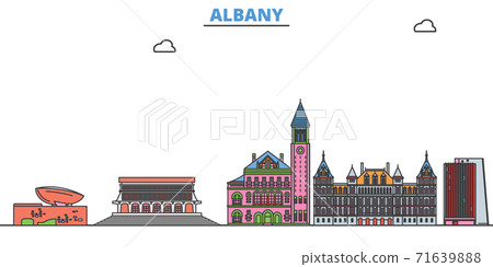 United States, Albany line cityscape, flat vector. Travel city landmark, oultine illustration, line world icons United States, Albany line cityscape, flat vector. Travel city landmark, oultine illustration, line world icons 71639888