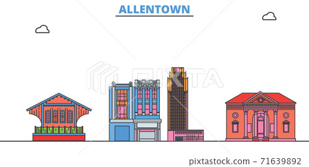 United States, Allentown line cityscape, flat vector. Travel city landmark, oultine illustration, line world icons 71639892