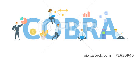 COBRA, Consolidated Omnibus Budget Reconciliation Act. Concept with keywords, people and icons. Flat vector illustration. Isolated on white. 71639949
