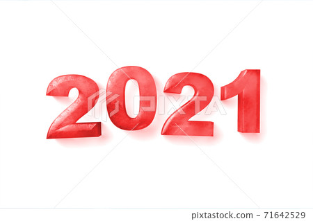 2021 happy new year red ice text isolated on white, 3d render 71642529