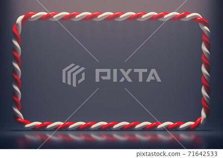 Christmas candy cane frame background with copy-space, 3d render 71642533