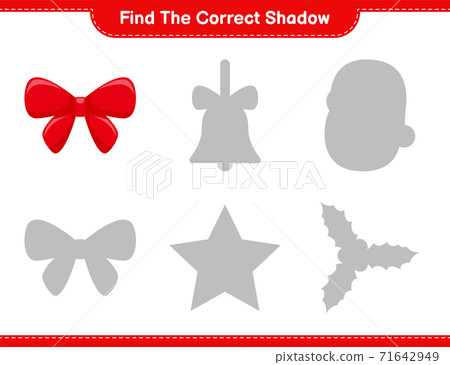 Find the correct shadow. Find and match the correct shadow of Ribbons. Educational children game, printable worksheet, vector illustration 71642949