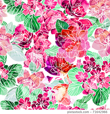 Seamless pattern, flowers with alcohol ink texture Seamless pattern, flowers with alcohol ink texture 71642966