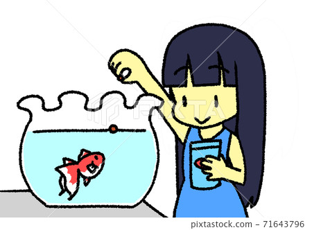 A girl feeding a goldfish 71643796