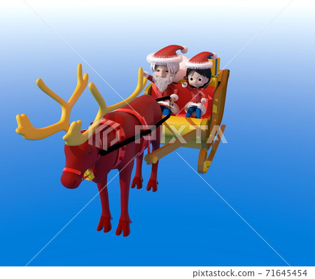 聖誕老人和他的孩子騎著聖誕雪橇 聖誕老人和他的孩子騎著聖誕雪橇 71645454