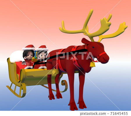 Santa Claus children riding a Christmas sleigh Santa Claus children riding a Christmas sleigh 71645455