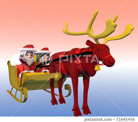 Santa Claus and kids riding a Christmas sleigh 71645456