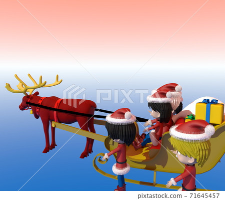 聖誕老人和孩子們騎著聖誕節雪橇 聖誕老人和孩子們騎著聖誕節雪橇 71645457