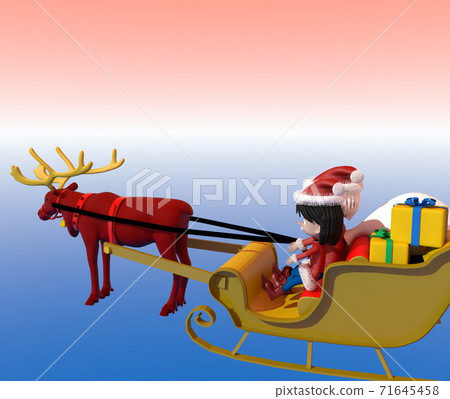 Santa Claus and children riding a Christmas sleigh 71645458