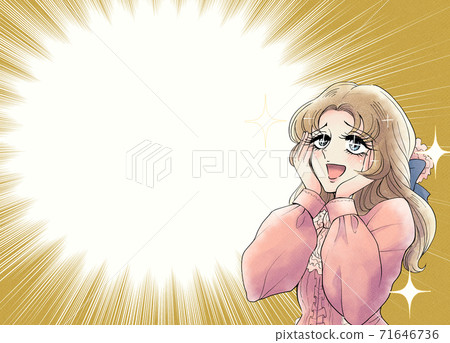70年代女孩的卡通風格,高興的女士的插圖,集中線框架2 70年代女孩的卡通風格,高興的女士的插圖,集中線框架2 71646736