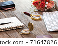 Money bag with compass and computer keyboard 71647826