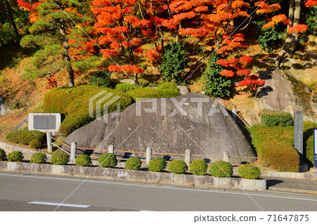 懷石碑秋天的霞霞城公園（日本松島市福島縣） 71647875