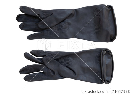 Black rubber gloves  for cleaning isolated on white background 71647938