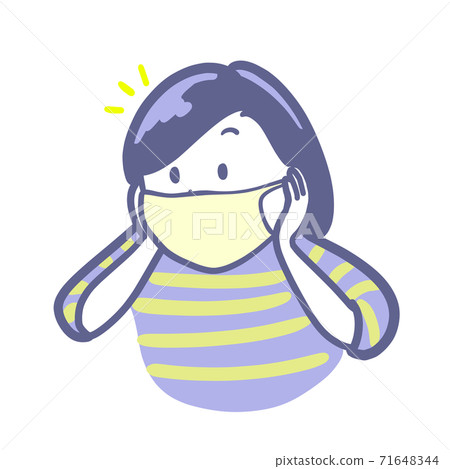 居住著戴著口罩新習慣的婦女插圖的兩種顏色 居住著戴著口罩新習慣的婦女插圖的兩種顏色 71648344