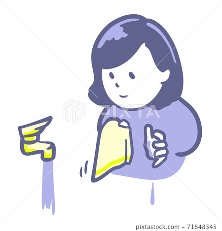 Illustration of a woman wiping her hands after washing her hands in two colors Illustration of a woman wiping her hands after washing her hands in two colors 71648345