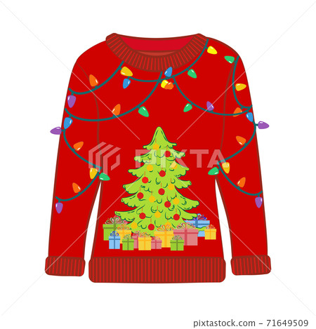 Christmas ugly sweater with christmas tree vector illustration Christmas ugly sweater with christmas tree vector illustration 71649509