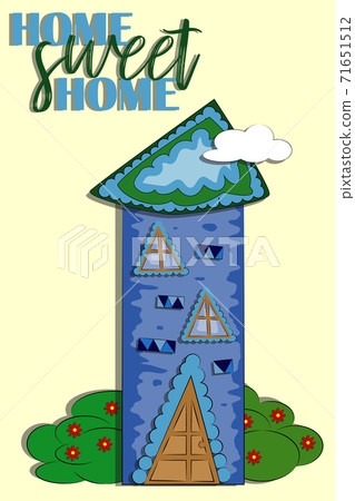 Home Sweet Home. Flat house exterior with... - Stock Illustration ...