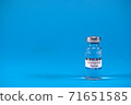 Scientists have found vaccine against SARS-nCoV-2 coronavirus. Coronavirus vaccine in glass medicine bottle on blue background with space for text. Victory over SARS-nCoV-2 coronavirus epidemic 71651585