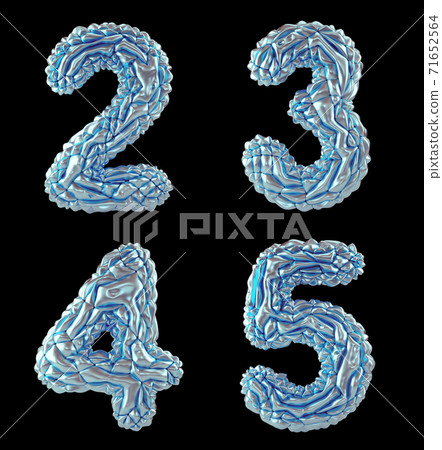 Realistic 3D letters set 2, 3, 4, 5 made of crumpled foil. Collection symbols of crumpled silver foil isolated on black background. Realistic 3D letters set 2, 3, 4, 5 made of crumpled foil. Collection symbols of crumpled silver foil isolated on black background. 71652564