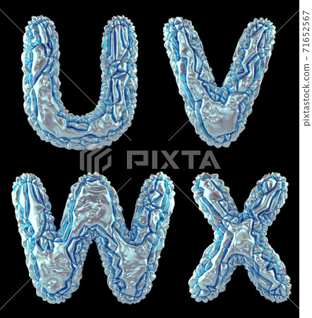 Realistic 3D letters set U, V, W, X made of crumpled foil. Collection symbols of crumpled silver foil isolated on black background. Realistic 3D letters set U, V, W, X made of crumpled foil. Collection symbols of crumpled silver foil isolated on black background. 71652567