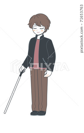Illustration vector of an older brother walking with a white cane 71653763