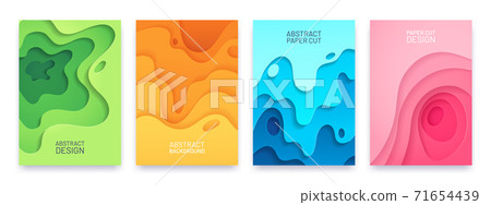 Paper cut banner. Abstract geometric 3d shapes with gradient. Cutout waveform layers for flyers, covers and posters. Carving art vector set 71654439