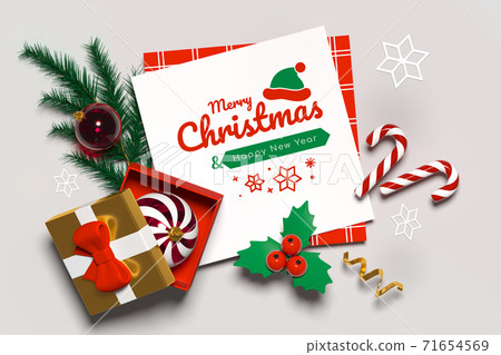 Merry Christmas and Happy New Year - modern colorful 3d banner 71654569