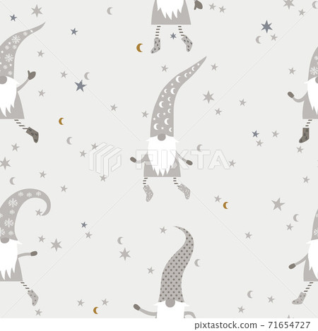 Beautiful Seamless Pattern with Gnomes, Moon and Stars 71654727