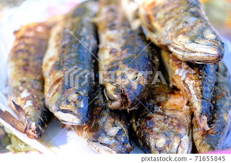 grilled spicy mackerel fish on a dish. Roasted fish. grilled fish grilled spicy mackerel fish on a dish. Roasted fish. grilled fish 71655845