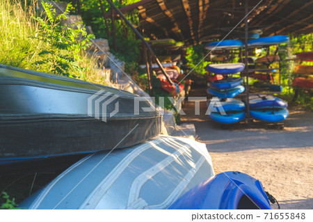Kayaks park. sport, kayak. Boat for rafting on water. Kayaks park. sport, kayak. Boat for rafting on water. 71655848