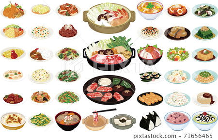 Popular home-cooked illustration ② (sukiyaki, yakiniku, curry rice, pork soup, rice balls) 71656465