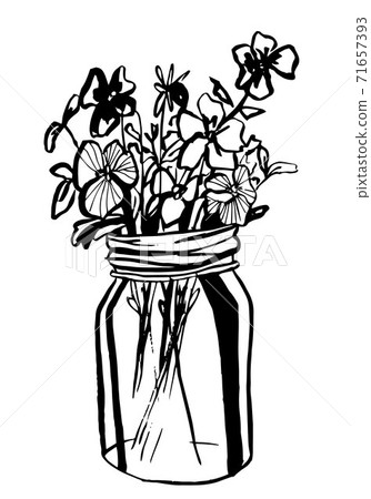 Hand drawn diffrent flowers in mason jar. Vector illustration. Coloring page. Hand drawn diffrent flowers in mason jar. Vector illustration. Coloring page. 71657393