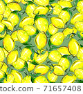 Lemons and leaves pattern. Tea towel design, kitchen decor,napkin. Seamless illustration. Summer mood. 71657408