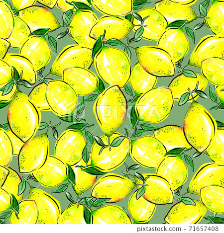 Lemons and leaves pattern. Tea towel design, kitchen decor,napkin. Seamless illustration. Summer mood. Lemons and leaves pattern. Tea towel design, kitchen decor,napkin. Seamless illustration. Summer mood. 71657408