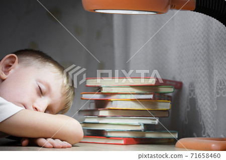 Boy fell asleep for school lessons. Boy fell asleep for school lessons. 71658460