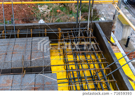 Detail of reinforced concrete slab under construction Detail of reinforced concrete slab under construction 71659393