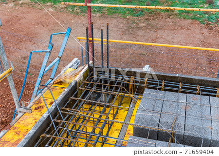 Detail of reinforced concrete slab under construction Detail of reinforced concrete slab under construction 71659404