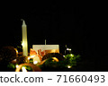 Pink Christmas decorations with candlels on a black background 71660493