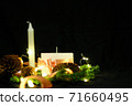 Pink Christmas decorations with candlels on a black background 71660495
