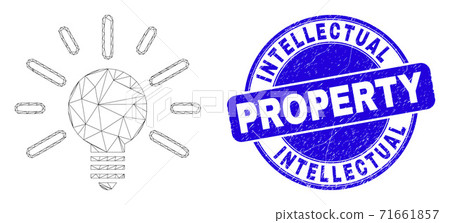 Blue Grunge Intellectual Property Stamp Seal and Web Mesh Bulb Light 71661857