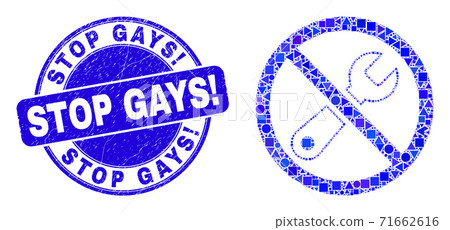 Blue Scratched Stop Gays! Stamp and Forbidden Repair Mosaic Blue Scratched Stop Gays! Stamp and Forbidden Repair Mosaic 71662616