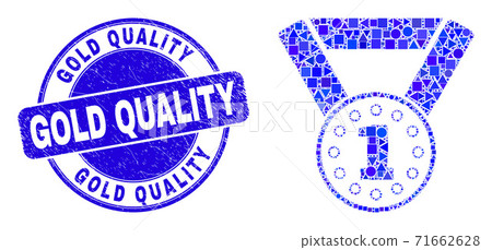 Blue Grunge Gold Quality Stamp Seal and Gold... - Stock Illustration ...