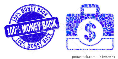 Blue Grunge 100% Money Back Stamp Seal and Business Case Mosaic 71662674