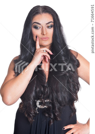 Portrait of beautiful woman in black dress Portrait of beautiful woman in black dress 71664591
