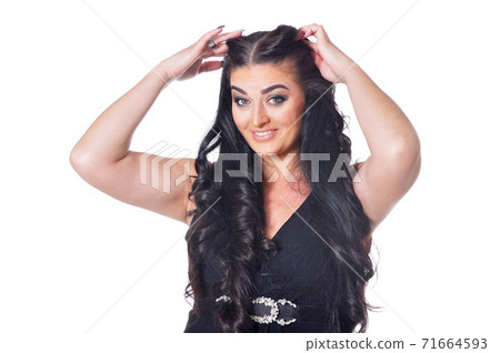Portrait of beautiful woman in black dress Portrait of beautiful woman in black dress 71664593