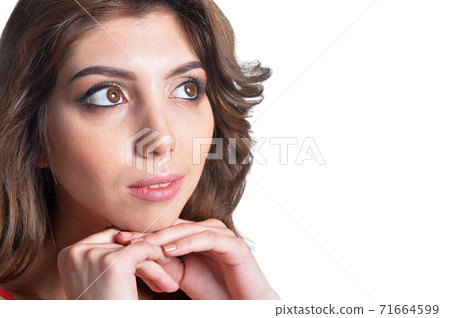 Close up portrait of beautiful brunette young woman Close up portrait of beautiful brunette young woman 71664599