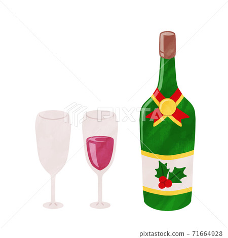 Christmas champagne cute watercolor style illustration 71664928