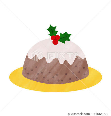 Christmas pudding cake cute watercolor style illustration 71664929