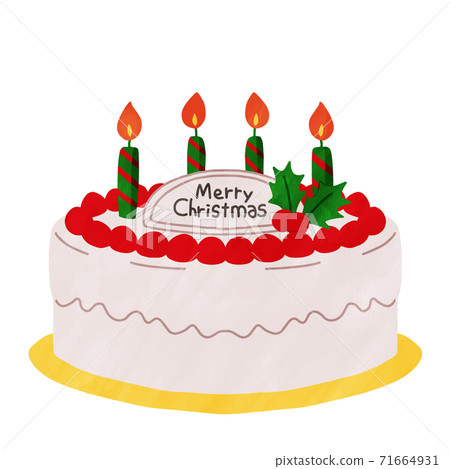 聖誕蛋糕裝飾蛋糕草莓可愛水彩風格插畫 71664931