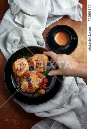 Fritelle traditional breakfast pastries in Venice. Italian sweets Fritelle traditional breakfast pastries in Venice. Italian sweets 71666103